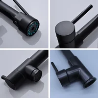 1 PC สีดําแปรงฤดูใบไม้ผลิดึงลงก๊อกน้ําอ่างล้างจาน Hot & Cold Water Mixer Crane TAP Dual Spout Deck ติดตั้ง 5