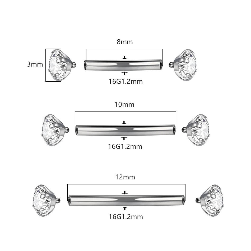 1Pc G23 Titanium Eyebrow Piercings Banana Earring Internally Threaded Zircon Curved Barbell Tragus Ear Cartilage Piercing 16G