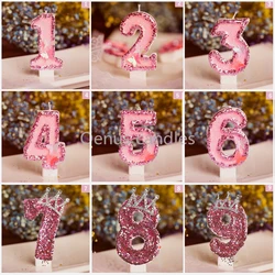 Children's Birthday Candles 0-9 Number Pink Candle Butterfly Glitter Beeswax Candles for Cake Decoration Anniversary Party