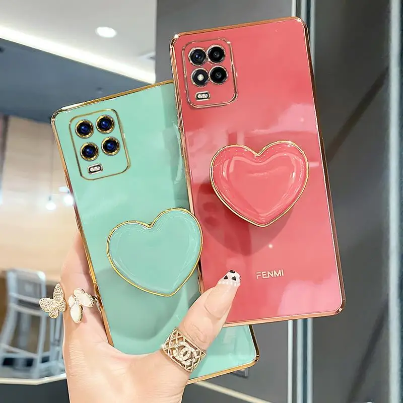 Luxury Plating Love Heart Stand Phone Case - Cute Silicone Cover