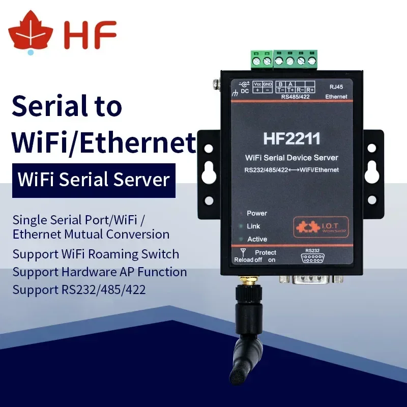 

CE FCC HF2211 Industrial Modbus Serial RS232 RS485 RS422 to WiFi Ethernet Converter Device TCP IP Telnet 4M Flash DTU Connector