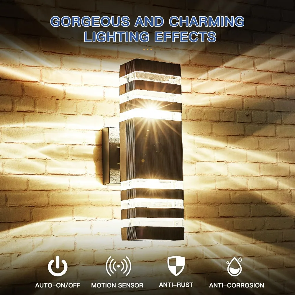 Modern Outdoor Wall Light Fixtures with Motion Sensor, Up and Down Lighting for Porch, Dusk to Dawn Exterior Sconce