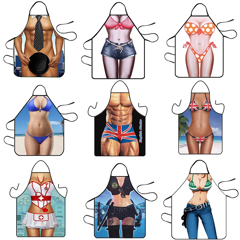 

Hot sale Funny Muscle Man Kitchen Apron Sexy Women Cooking Pinafore Home Cleaning Tool Apron Baking Accessories Tablier