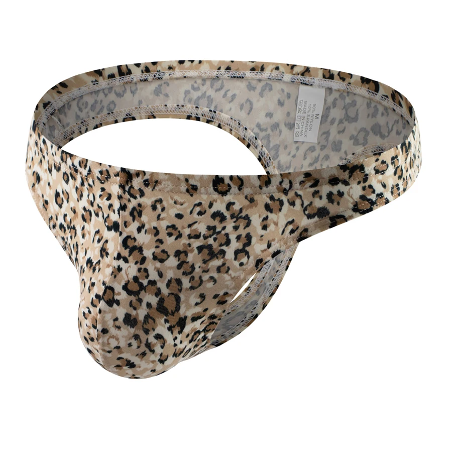 Men Thongs and G Strings Underwear Low Rise Leopard print Briefs Penis Hipster Jockstrap Lingerie Sexy Breathable Thong K-07