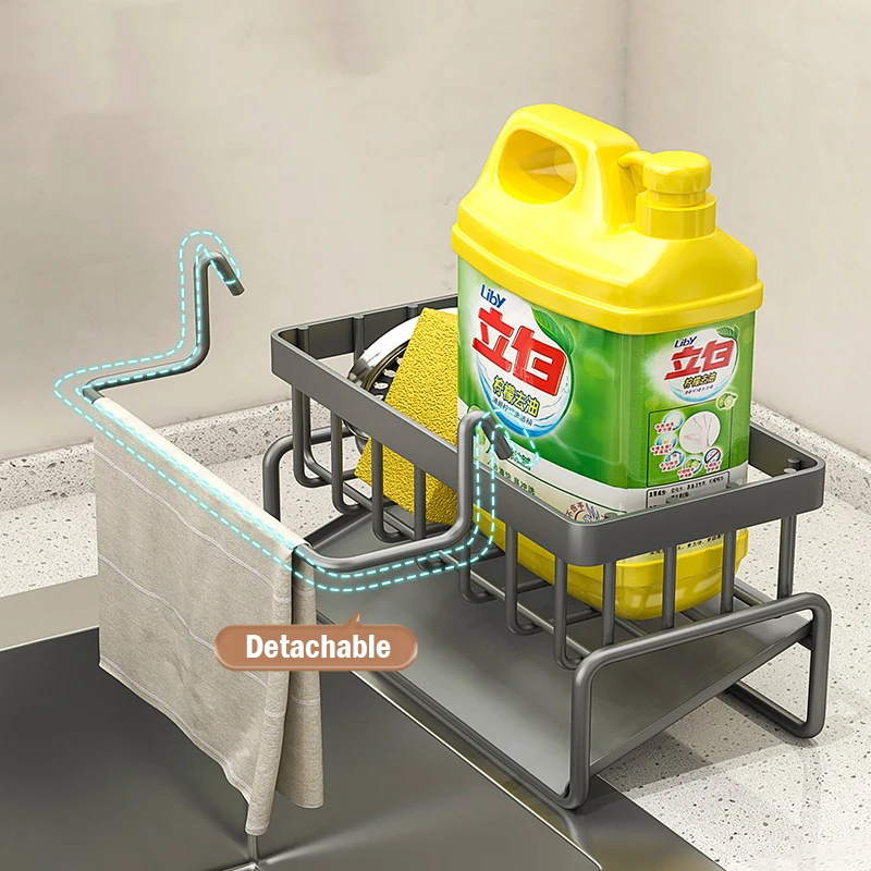 Sink Cleaning Tools Storage Rack Kitchen Multifunctional Stainless Steel Drain Rack for Sponge Cleanser Organizer Rag Hanger 4