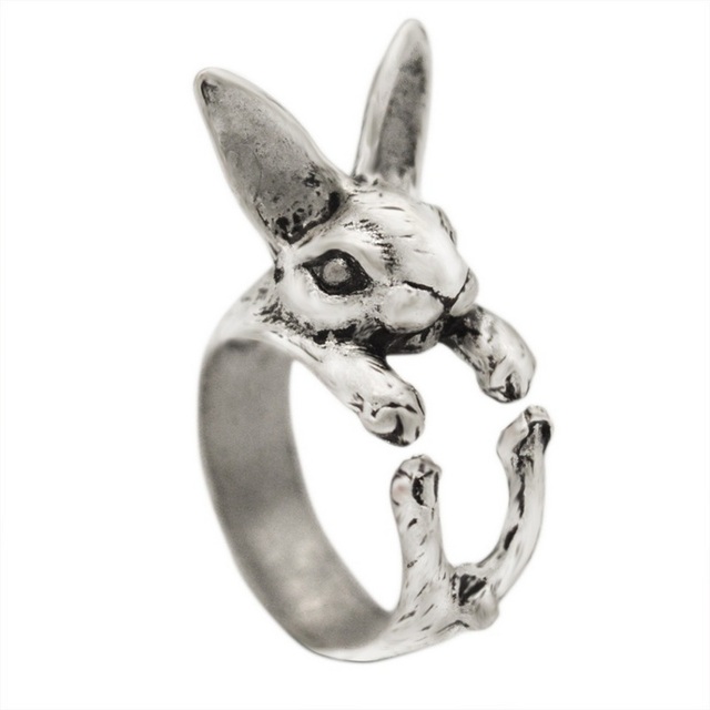Cute Rabbit Animal Ring Men Open Adjustable Metal Punk Fashion Rabbit Ear Shape Zircon Rings For Women 2022 New Jewelry