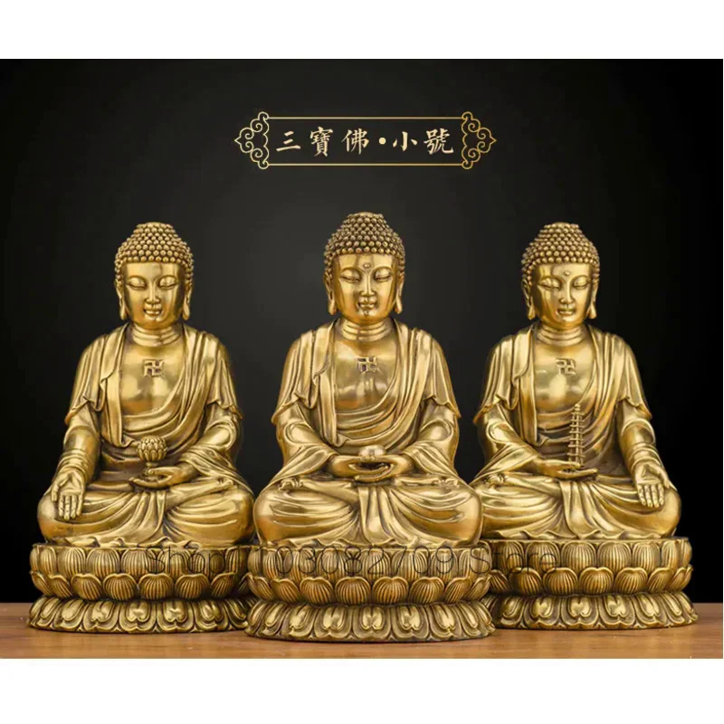 

A Set 3p Southeast Asia Buddhism SAN BAO FO HOME efficacious Protection Sakyamuni Amitabha Medicine Buddha brass statue