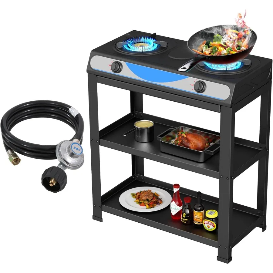 Propane Gas Stove 2Burner with Auto Ignition Portable Stainless Steel Cooktop 19000 BTU hr Ideal for Outdoor Kitchens Compact a