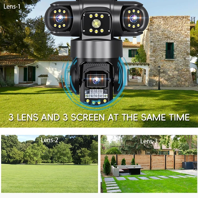 WiFi IP Camera Outdoor 12MP 6K Triple Lenses Triple Screens Security Video Monitor Night Vision Waterproof CCTV Cameras 3