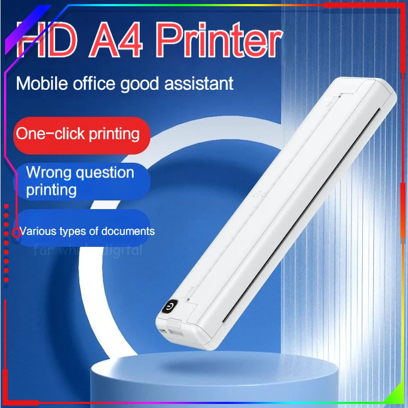 A4 Thermal Printer Small Home Office Bluetooth Wireless Handheld Portable Inkless Thermal Printing School Supplies for Topic