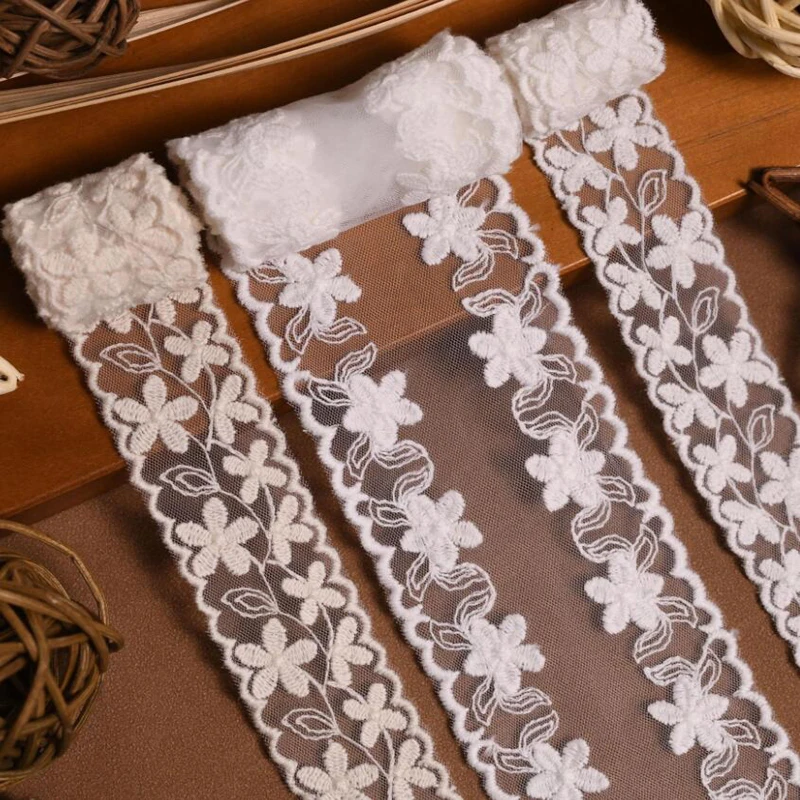 15 ярдов, цветочный замок, волнистые края, вышивка, хлопковая нить, белая, бежевая кружевная лента, банты для волос, «сделай сам», ремесла, аксессуары ручной работы