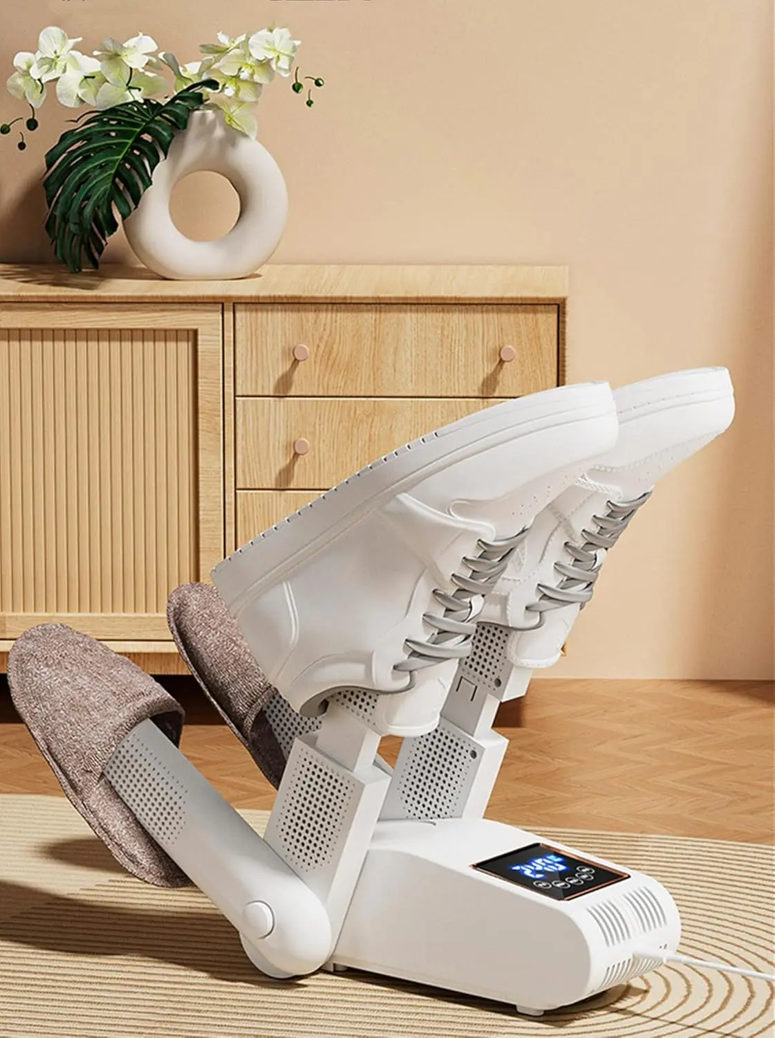 เครื่องอบรองเท้าไฟฟ้ารุ่นใหม่ ปี 2025 พร้อมราวตากแบบยืดหดได้ 4 ระดับ, 2 ระดับความร้อน, เครื่องอุ่นรองเท้าบูทและถุงมือสำหรับรองเท้าสกีและถุงเท้า 1