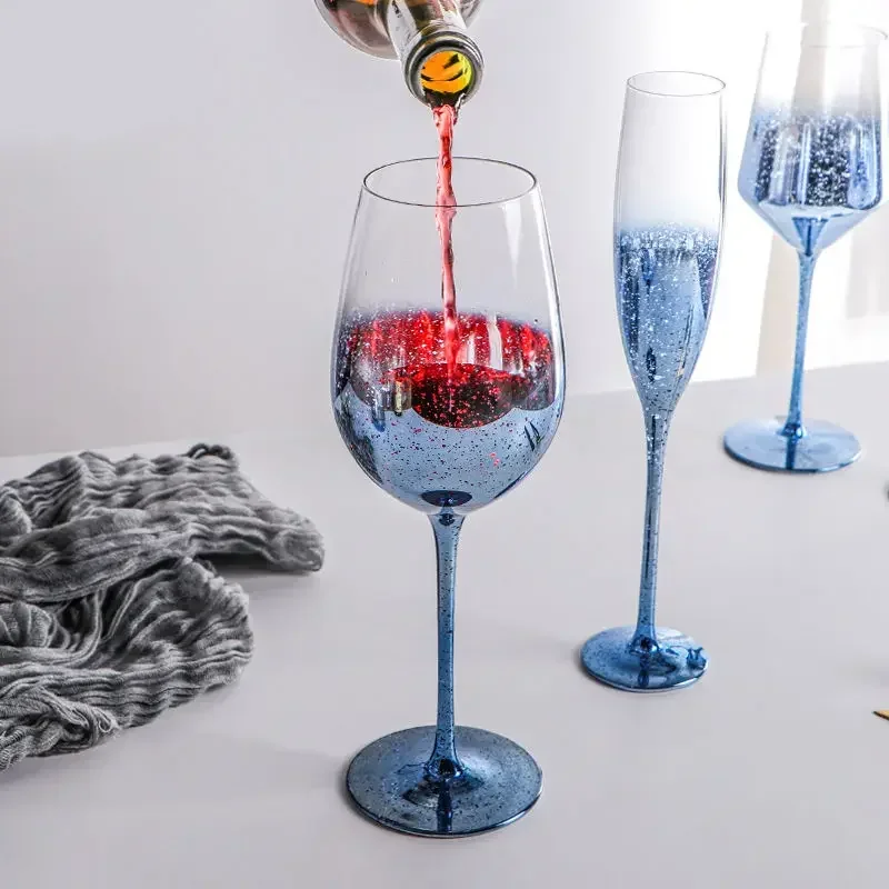 Hot Selling Star Sky Crystal Glass Goblet Blue Red Wine Cup Household High Beauty Light Luxury Water Cup Party Champagne Glass