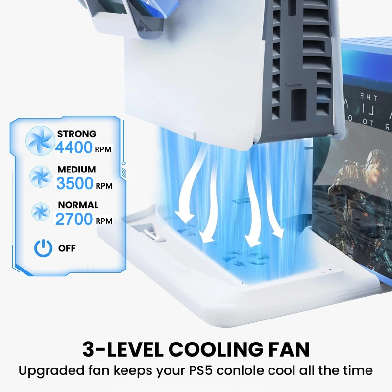 Cooling Stand for PS5 Slim Console Controller Gamepad Charging Station with 3 Levels Cooling Fan for PS5 Slim Gaming Accessories