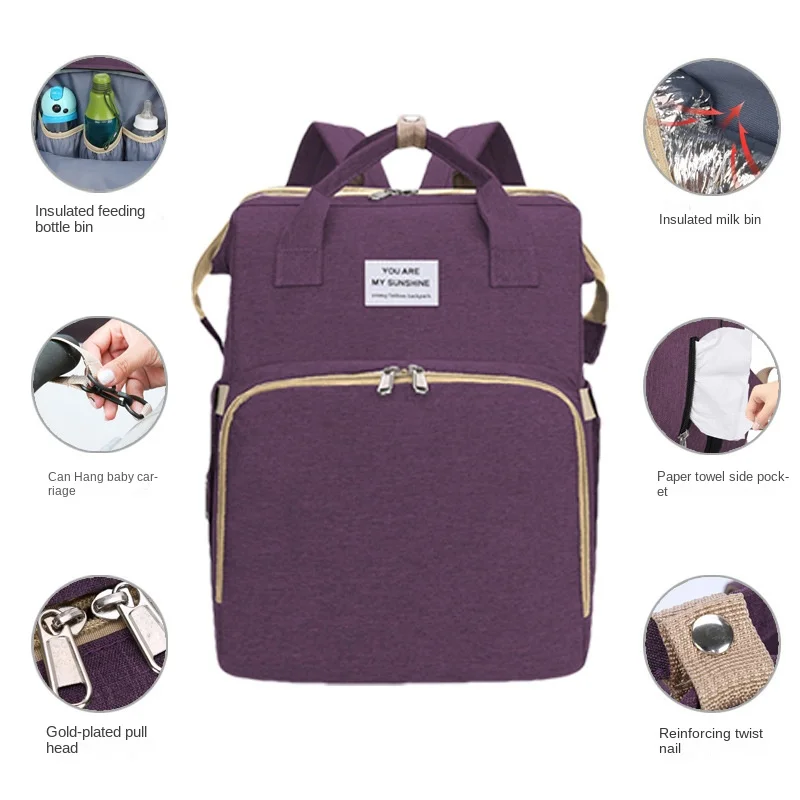 Mother Baby Leather Pu Bag Mommy Storage Double Bag Baby Bag Travel Backpack Diaper Bag Mom Skin Bag Baby Shoulder Stroller 3