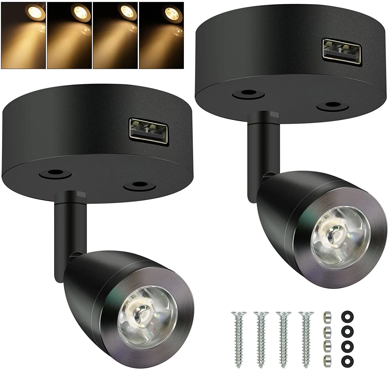 

2 Pcs LED Bedside Lamp With USB Port Interior Lights Reading Lamp Spotlight 360°adjust Night Light Touch Switch Lamp