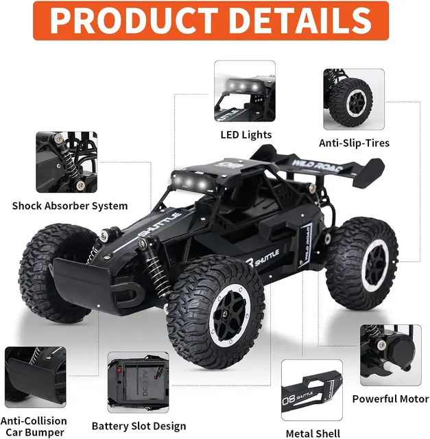 1:16 2.4G Model 2WD High-Speed Off-road RC Car With LED Light Remote Control Climbing Vehicle Outdoor Trucks Car Gifts Kids Toys 3