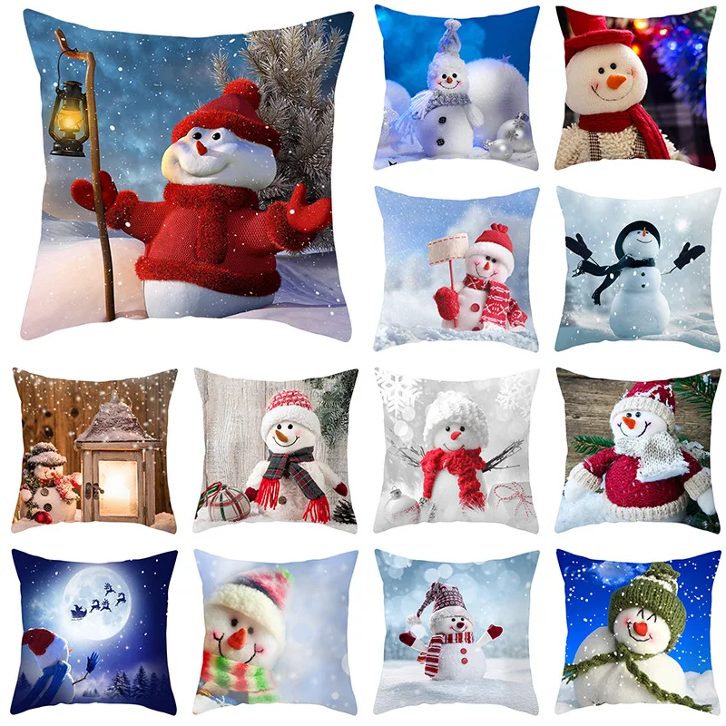 Snowflower Snowman Winter Cushion