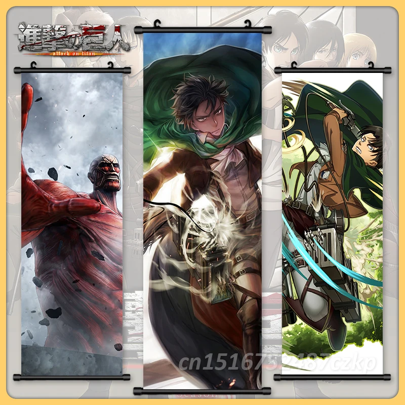 

HD Print Attack On Titan Canvas Scroll Levi Ackerman Home Decor Mikasa Ackerman Poster Hanging Anime Painting Pictures Wall Art