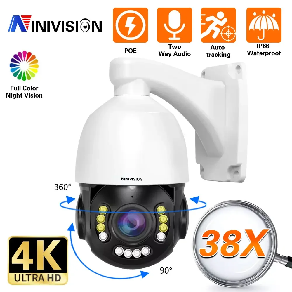 38x Optical Zoom 4K PTZ IP Camera POE Two-Way Audio Outdoor AI Human Tracking POE CCTV Color Night Vision Security IP Camera 8mp ptz 4k ip camera 20x optical zoom color night poe imx415 security cctv surveillance camera hikvision agreement