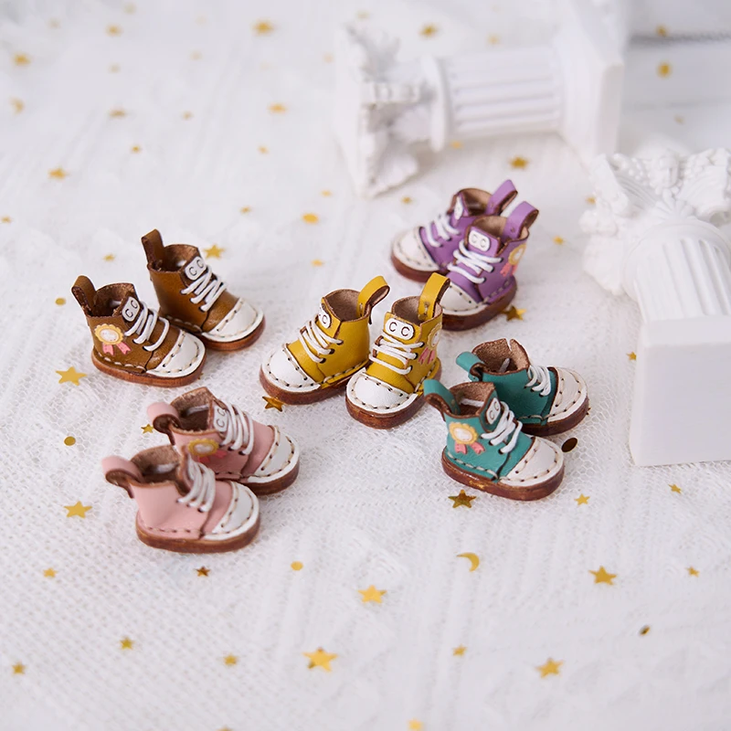 Round Toe OB11 Doll Shoes High Top Cowhide Leather Ankle Boots Lace Up Boots For YMY, Obitsu11,Body9, Gsc, Ddf, 1/12bjd Doll