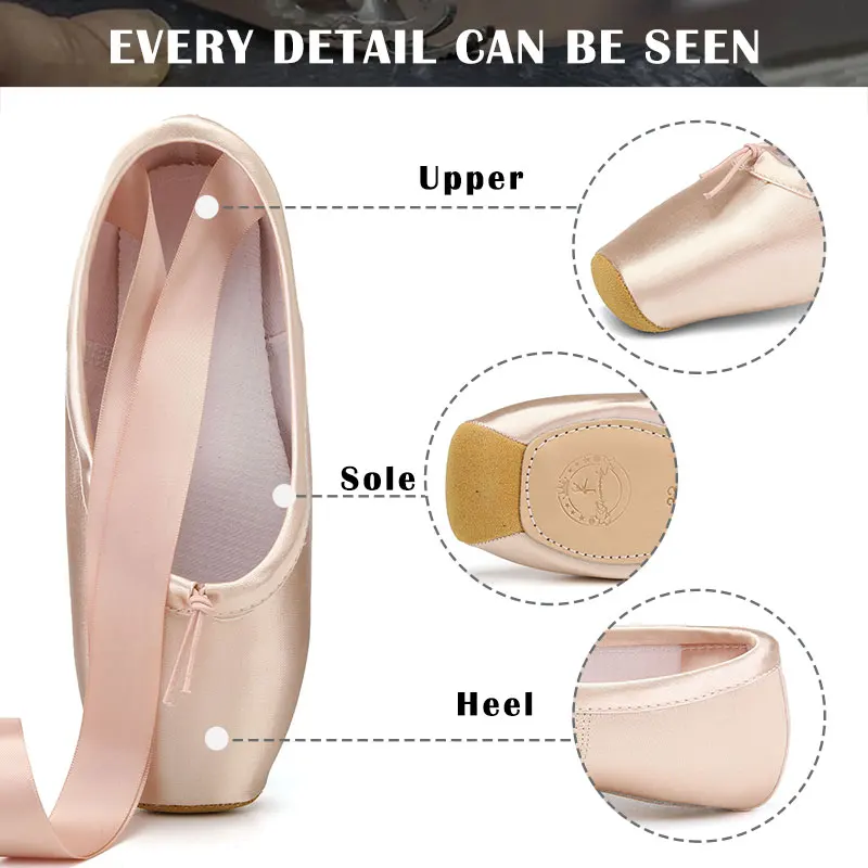Women Ballet Dance Shoes Girls Pink Silk Ballerina Ribbons Ballet Pointe Dance Shoes for Child Adult Professional Ballet Shoes