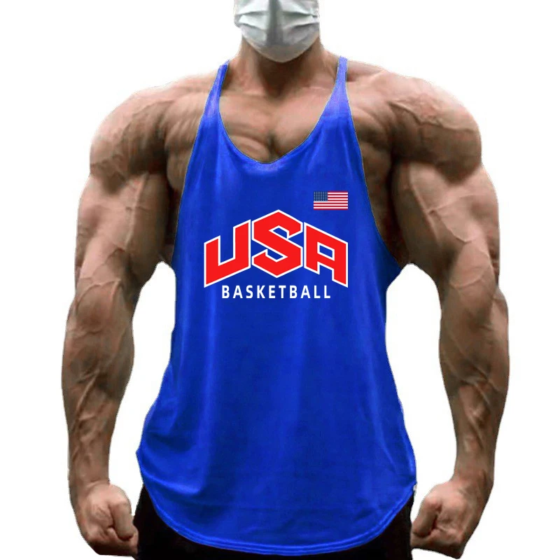 남성 스포츠 민소매 스트링거 체육관 보디빌딩 피트니스 운동 근육 셔츠, 통기성 면 Y백 탱크 탑, 브랜드 의류 