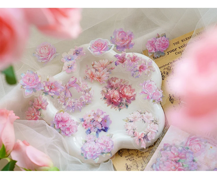 40 Stück/Packung schöne Blumen selbstklebende Diy-Aufkleber ästhetische Stick-Etiketten dekoratives Tagebuch Album Scrapbooking-Material – Detail 13
