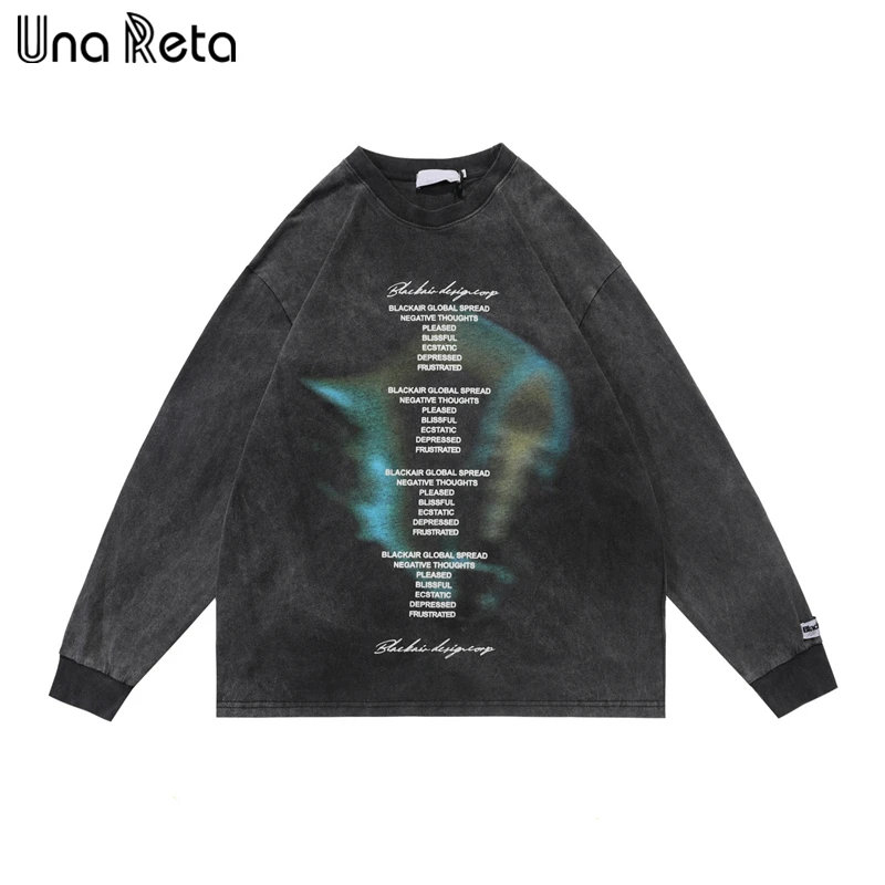 

Una Reta T-shirt Spring Harajuku Hip Hop Man's Pullover Tops Streetwear Long Sleeve Letter Print T Shirt