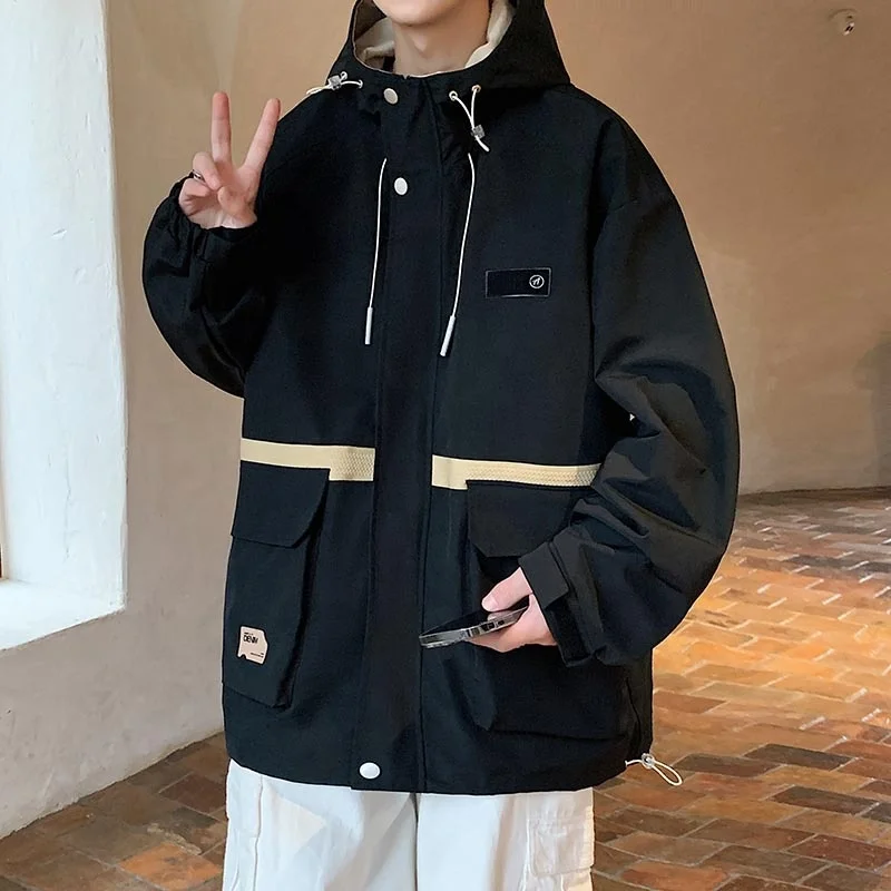 Men's Jacket Spring Outdoor Jacket American Style High-end Stitching Smart Casual Zipper Hooded Workwear Jacket Men