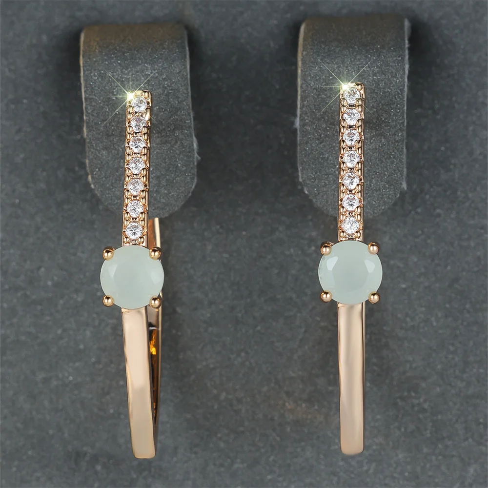 Light Green Zircon Small Round Stone Hoop Earrings For Women Vintage Gold Color Ear Buckle Wedding Jewelry Engagement Party Gift