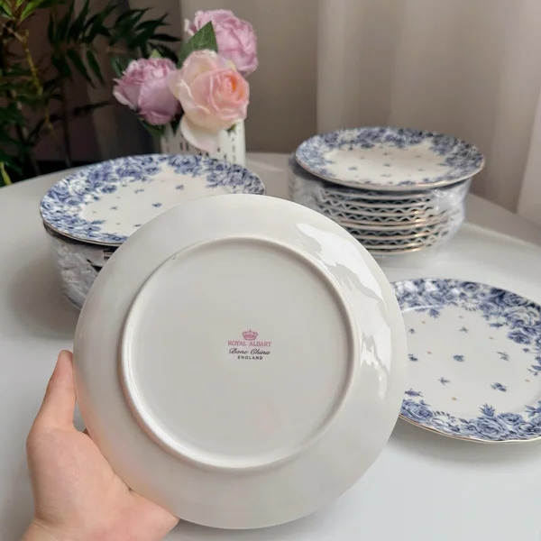 레트로 스타일 블루 앤 화이트 도자기 접시, 레이스 테두리 세라믹 스테이크/아침식사/딤섬 접시, 다용도 식기