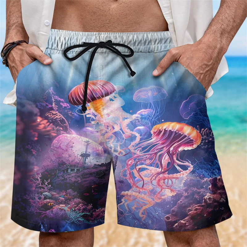 Ocean Jellyfish Graphic Short Pants For Men Clothes Casual Hawaiian Male Beach Shorts Jelly Fish Sea Trunks Animal Boy Trousers 3
