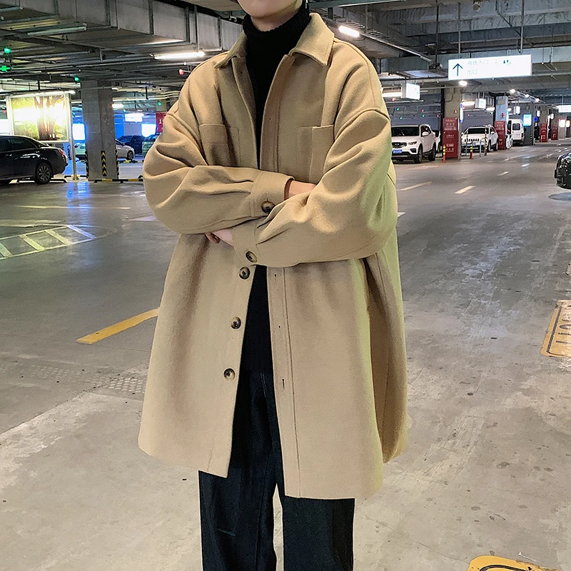 

Winter Long Woolen Coat Men Warm Oversized Thickened Woolen Coat Men Korean Loose Woolen Jacket Mens Thick Trench Coat Overcoat
