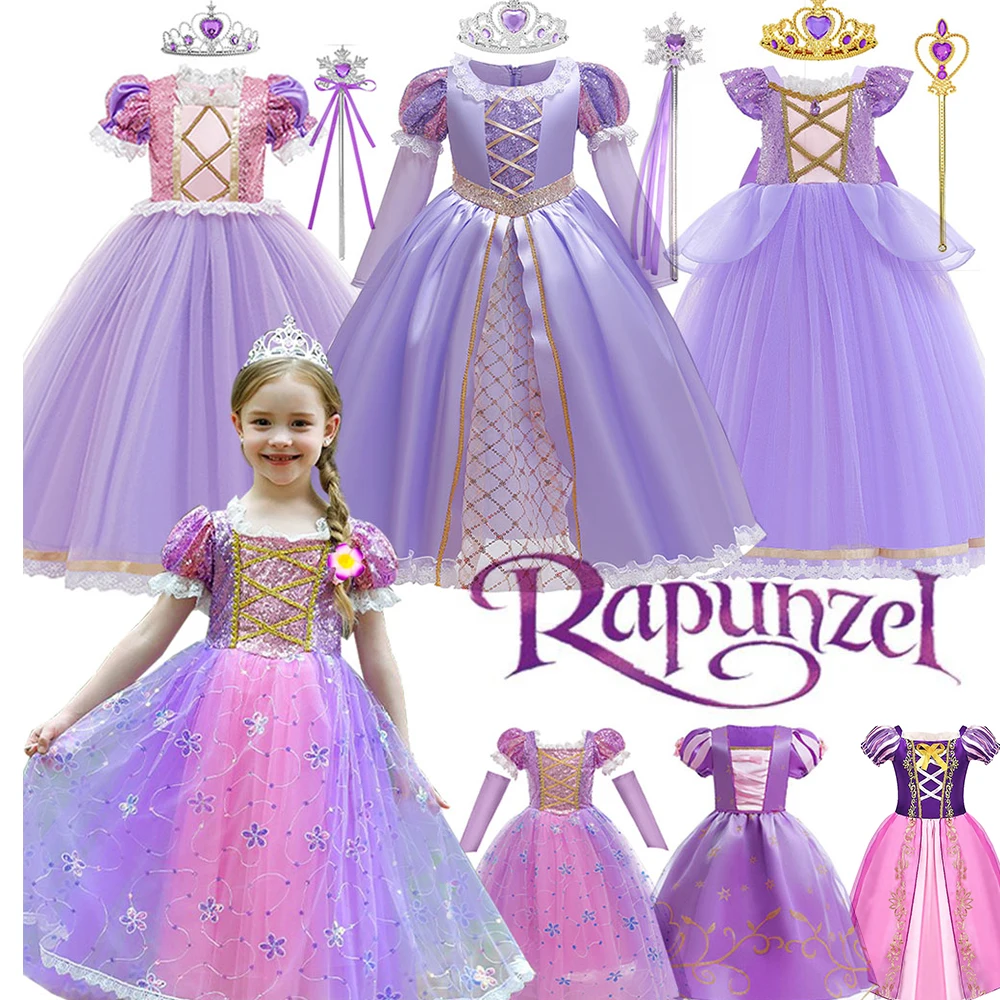 thumbnail image 2 of Disney Vestido de princesa para niña, disfraz de Rapunzel, Vestido de baile de lujo para fiesta de cumpleaños, ropa de fantasía para Halloween y Carnaval, 2 of 5