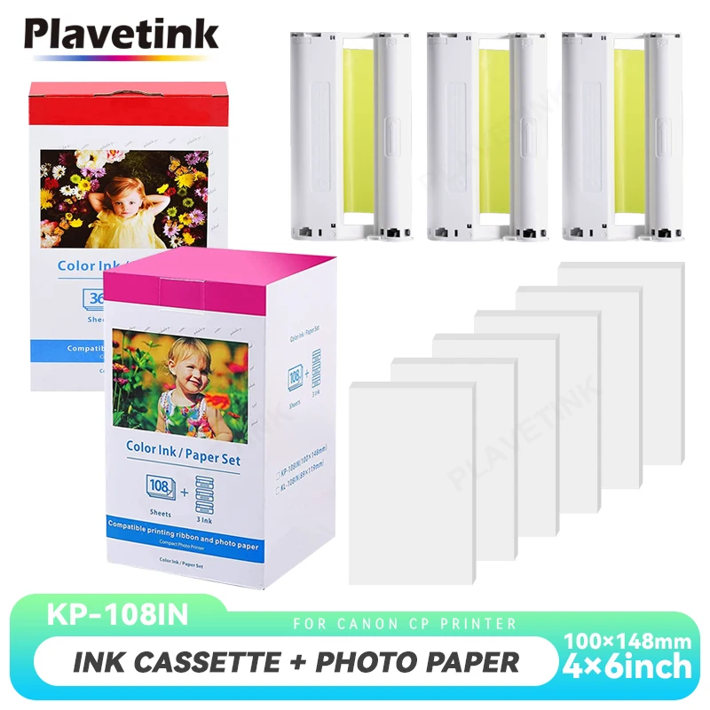 Plastetink Photo Paper Compatibile Per Canon Selphy Cp1300 Cp1200 Cp1000 Cp910 Cp900 Per Canon Selphy Paper 6 Pollici Kp108In Kp36In