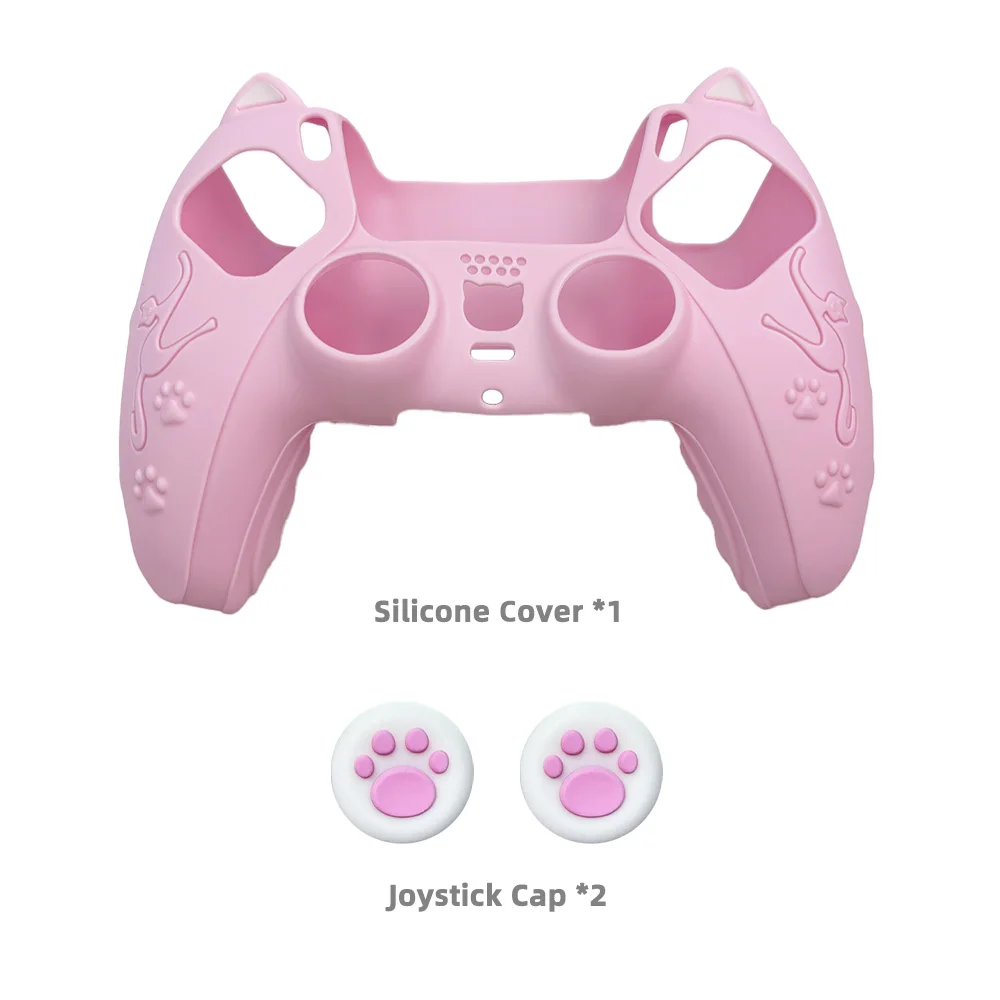 Cat Paw Protective Silicone Cover with Thumb Grip Caps