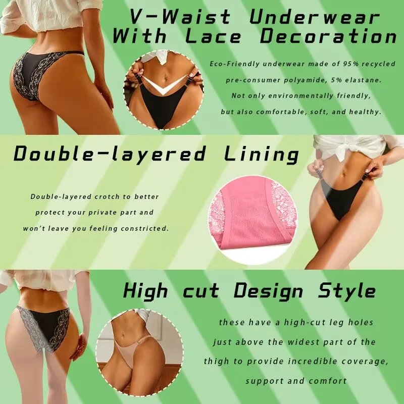 2pcs Cotton Underwear Women Lace Waistband Full Briefs Ladies High Leg Knickers  Ladies Cotton Seamless Underwear