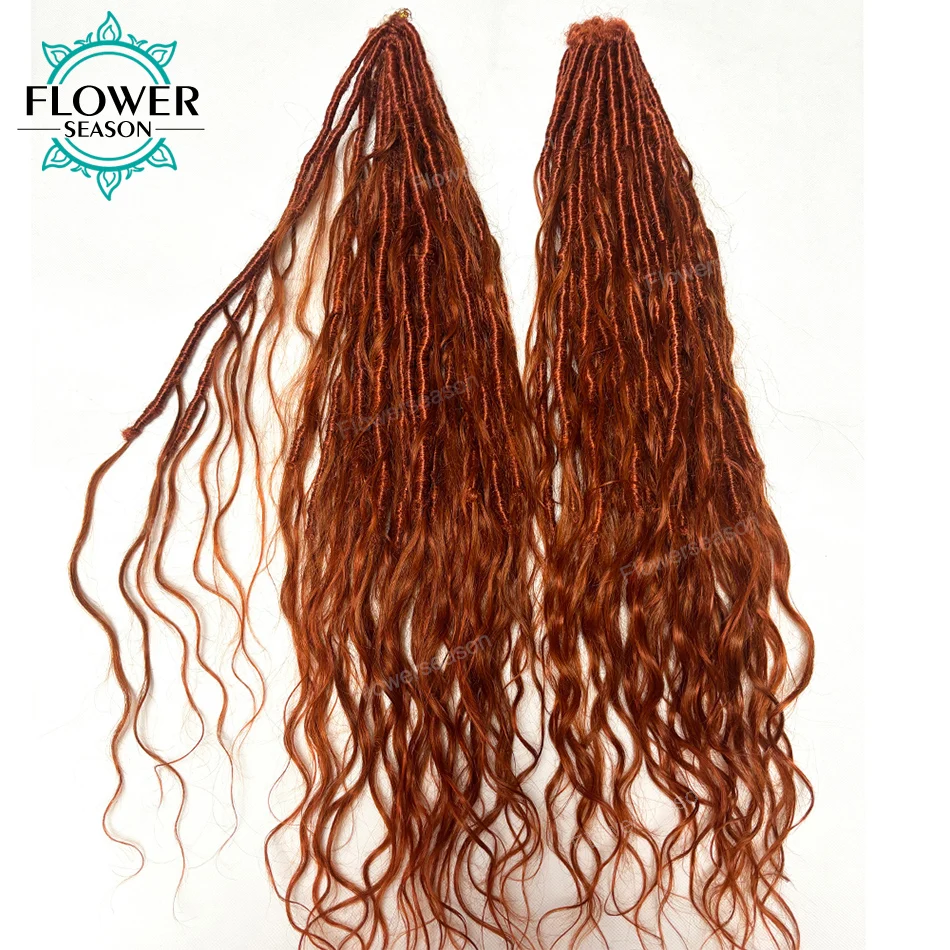 #350 Ginger Crochet Boho Locs With Human Hair Curls Body Wave Orange Colored Pre Looped Crochet Locs Hair Extensions for Women