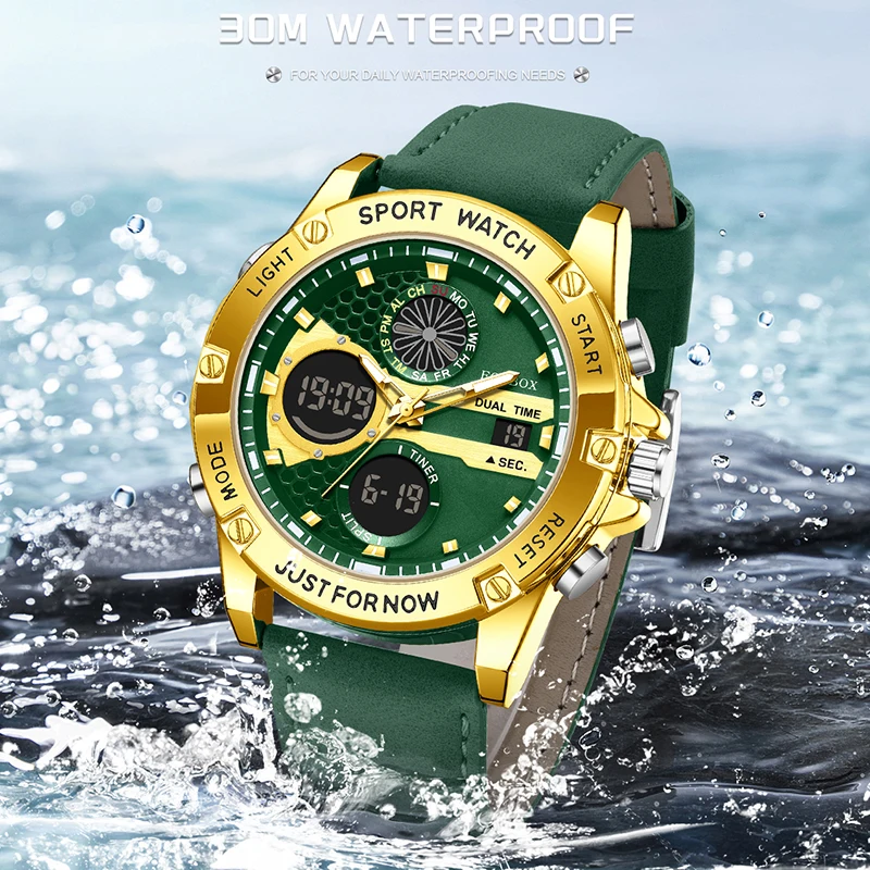 FOXBOX New Fashion Military Analog Digital Watches For Men Casual Waterproof Men's Quartz Wristwatch Sports Luminous Watch Men