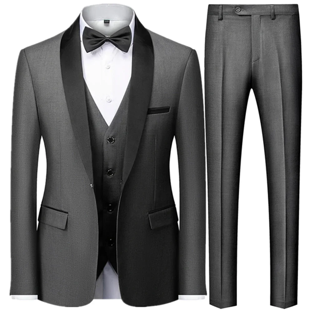 

Men's British Style Slim Suit 3 Piece Set Jacket Vest Pants / Male Business Gentleman High End Custom Dress Blazers Coat XS-6XL