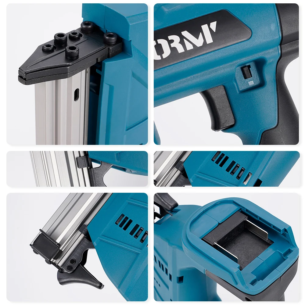 Hormy 18V Rechargeable Lithium Battery Nail Gun F30 Type Gold Gun Nozzle Wireless Woodworking Nail Tool For Makita 18V battery 6