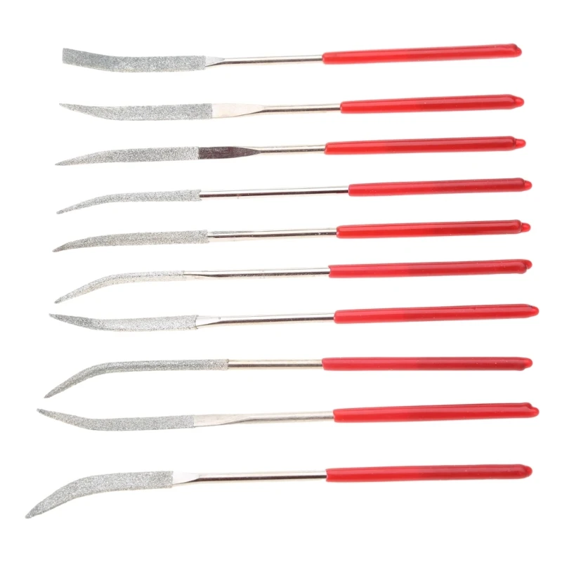 

Durable 10Piece Diamond Coated Needle File Set Flat Point File Perfect for Jewelry Making and Model Grinding Tool R7UA