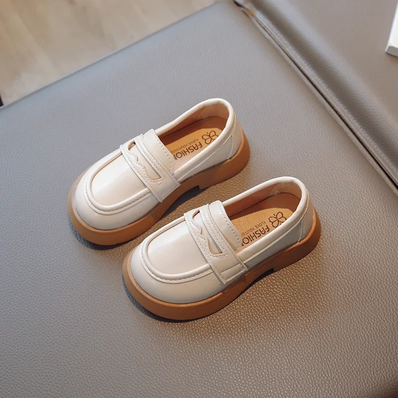 Girls Leather Shoes for Party Wedding Slip-on Simple Solid Black Kids UK Uniform School Shoes Children Loafers 2023 Four Season 5