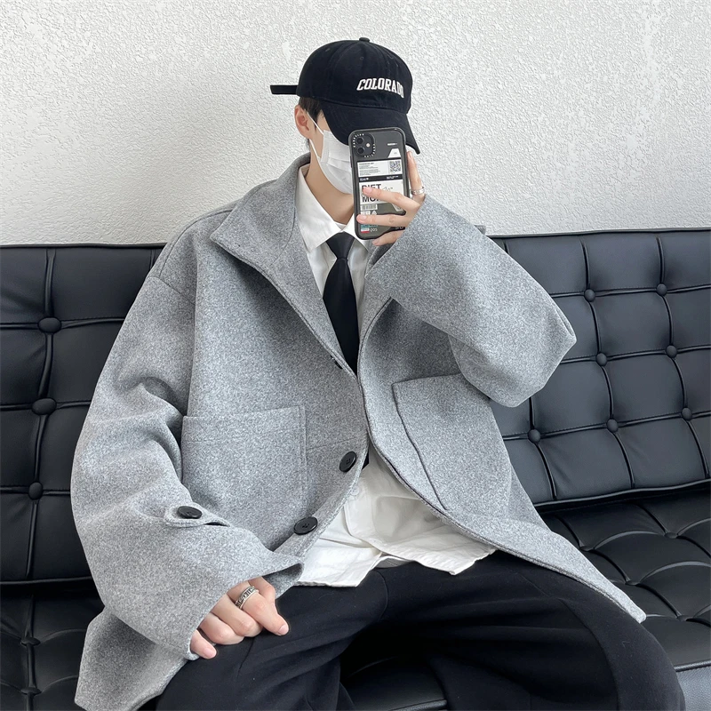 남성용 울 및 믹스 모직 블랙 코트, 하이 퀄리티 신상 코트, 우아한 겨울 재킷