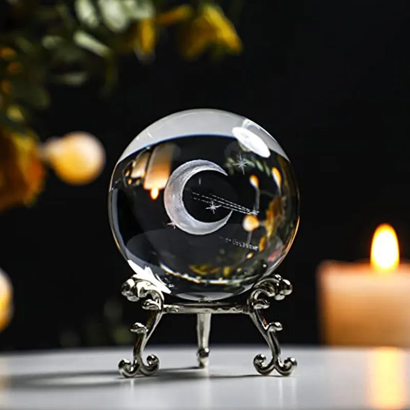 1pc Night Sky Meteor Moon Crystal Ornament Round Holiday Gift Desktop Home Creative Decoration Small Decorative Items