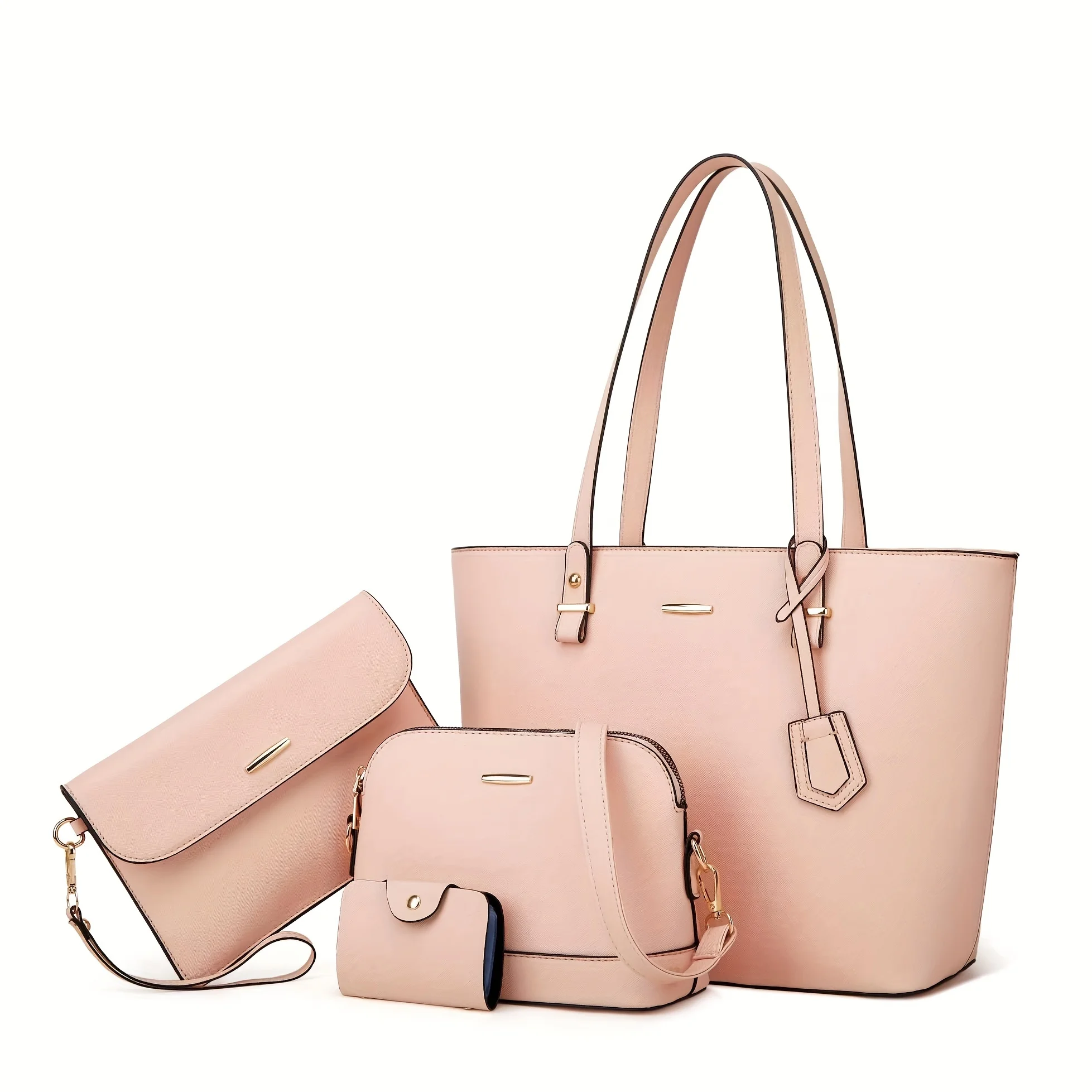 4pcs Fashion Women's Bag Sets Solid Color Tote Handbag Retro Female Crossbody Shoulder Bag Commuting