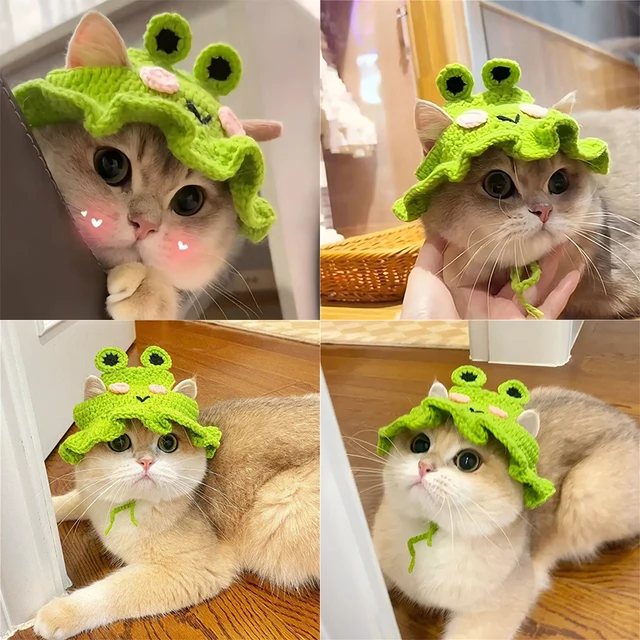 Cat Hat  Hand-made Elastic Woven Cap Pet Hat Puppy Kitten Headwear Knitted Hat Party Photo Shoot Props Decoration Cat Accessorie 6