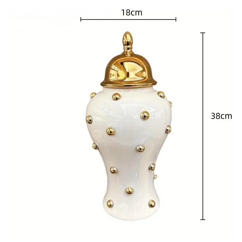 Geometric Storage Tank Embossed Gold Ball Ginger Jar Porcelain Flower Vase Floral Arrangement Accessories Home Decoration 4
