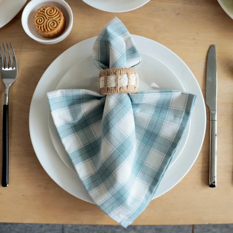 2PCS Christmas Plaid Cloth Napkin Cotton Square Napkin Western Simple Nordic Style Check Dish Towel Table Decor